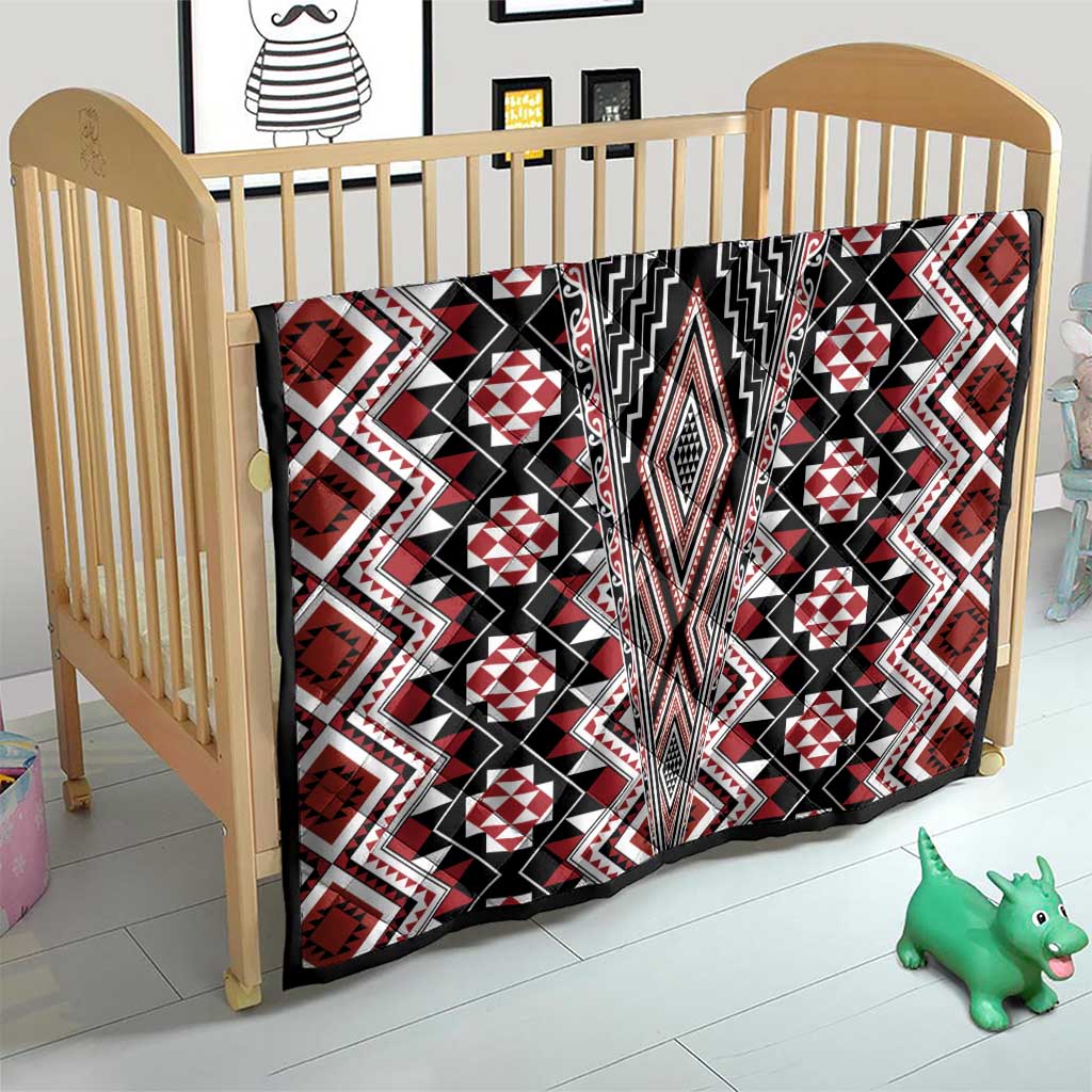Red Aotearoa Tukutuku and Poutama Motif Quilt LT03 - Polynesian Pride