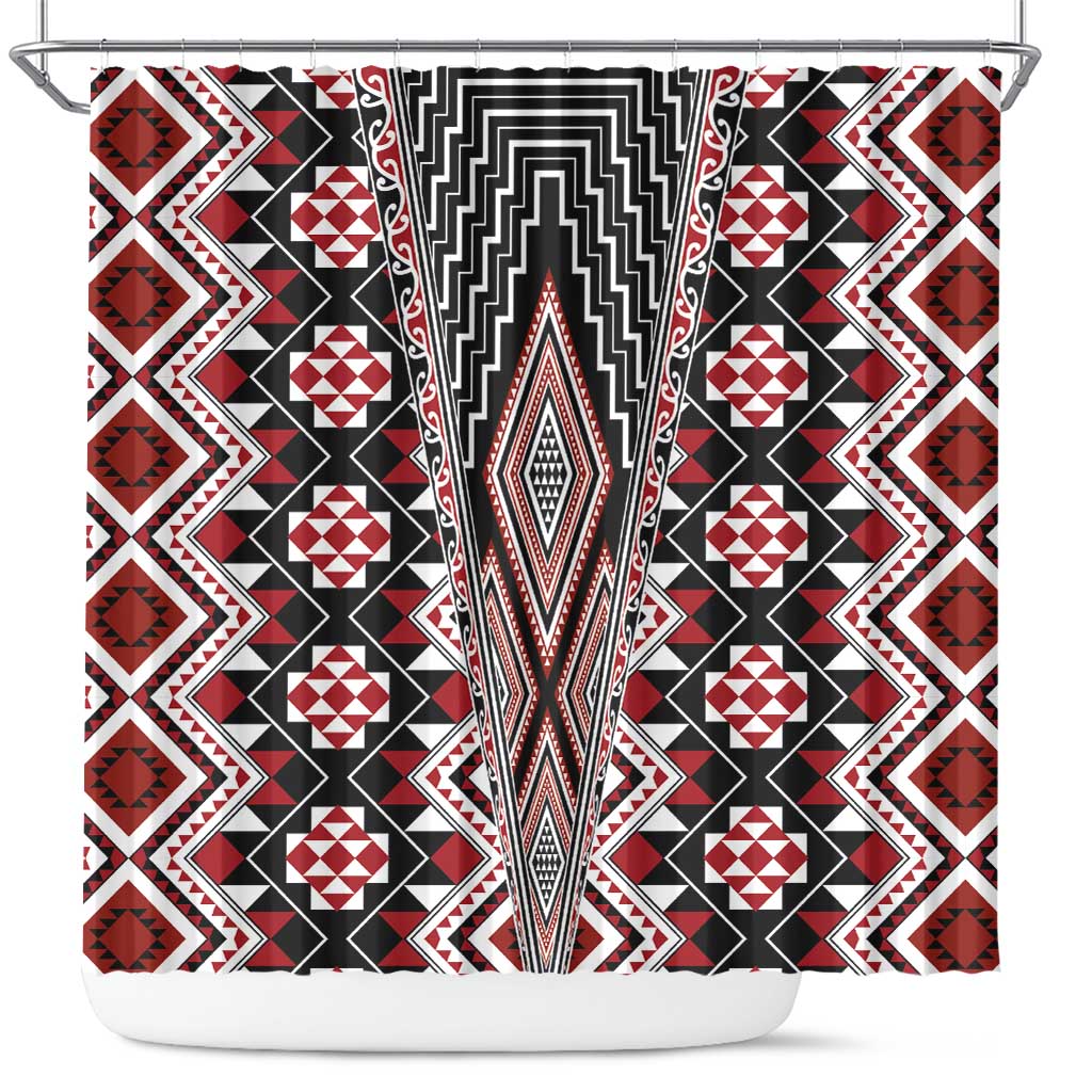 Red Aotearoa Tukutuku and Poutama Motif Shower Curtain LT03 Red - Polynesian Pride