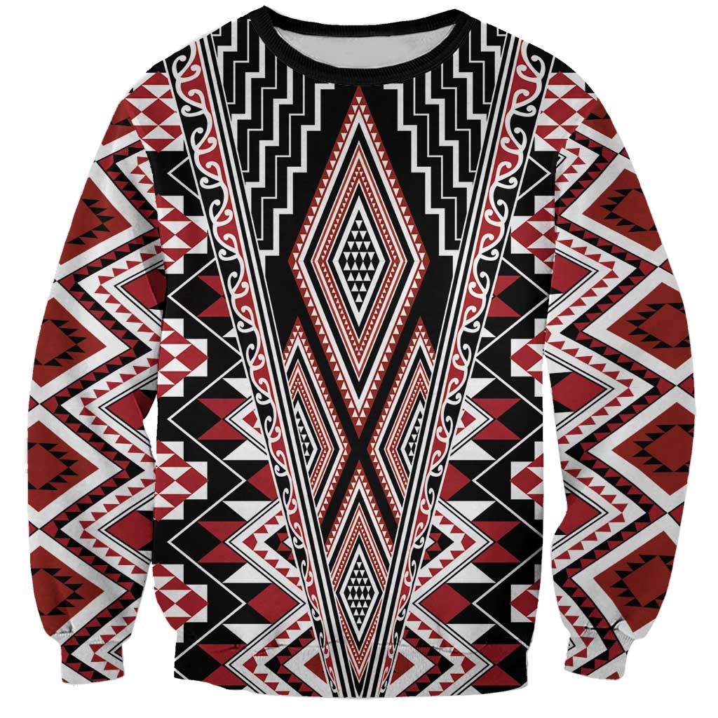 Red Aotearoa Tukutuku and Poutama Motif Sweatshirt
