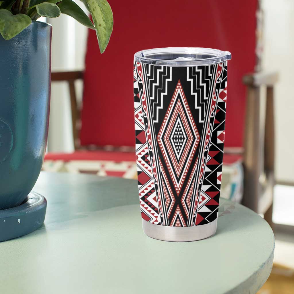 Red Aotearoa Tukutuku and Poutama Motif Tumbler Cup