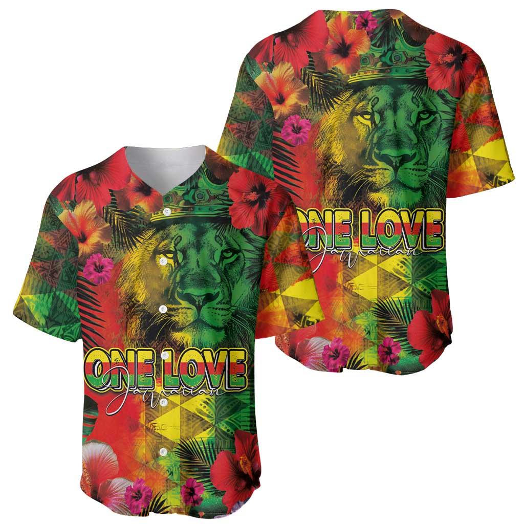 Hawaiian Reggae Baseball Jersey Tropical Plants and Tribal Kakau Tattoo-One Love Jawaiian