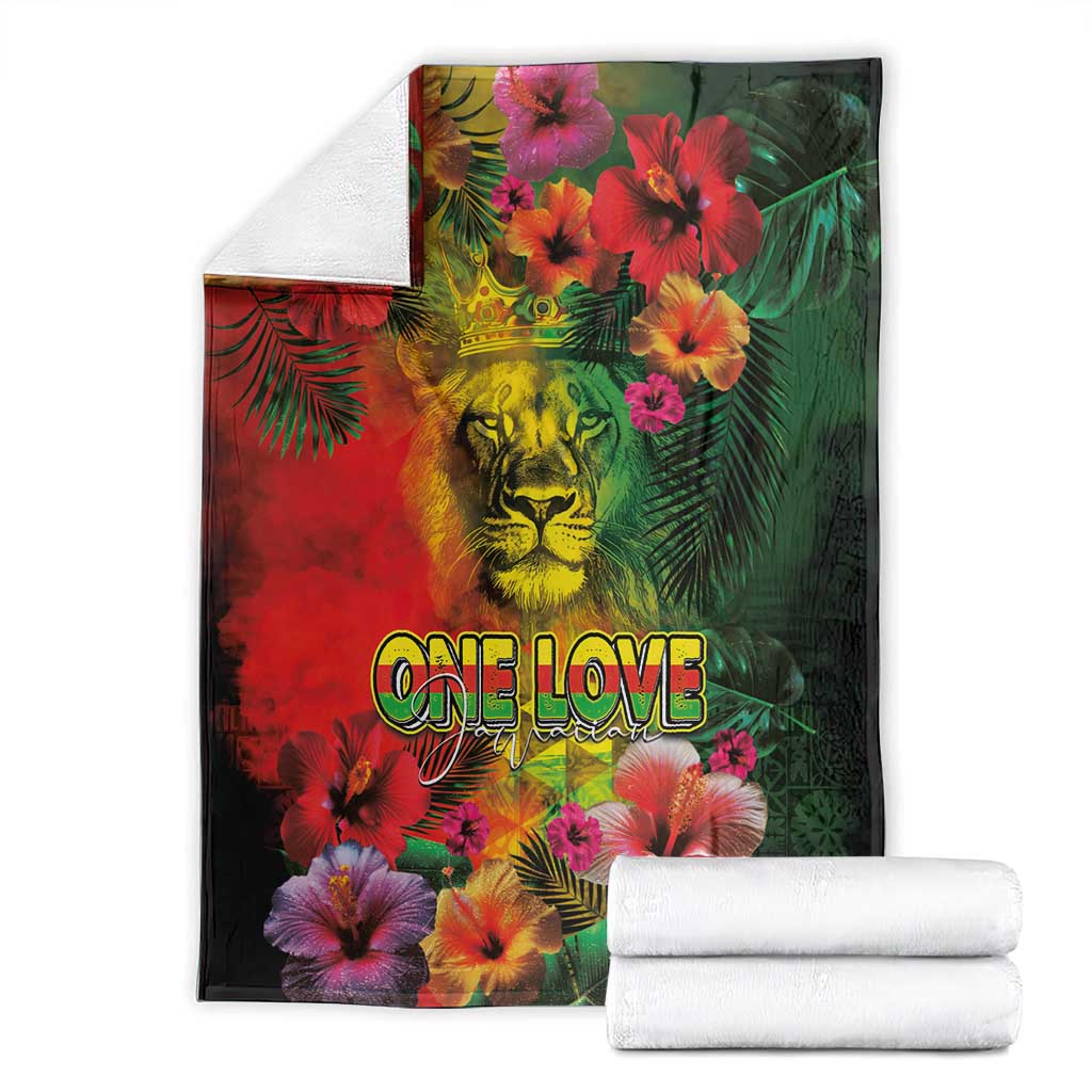 Hawaiian Reggae Blanket Tropical Plants and Tribal Kakau Tattoo-One Love Jawaiian