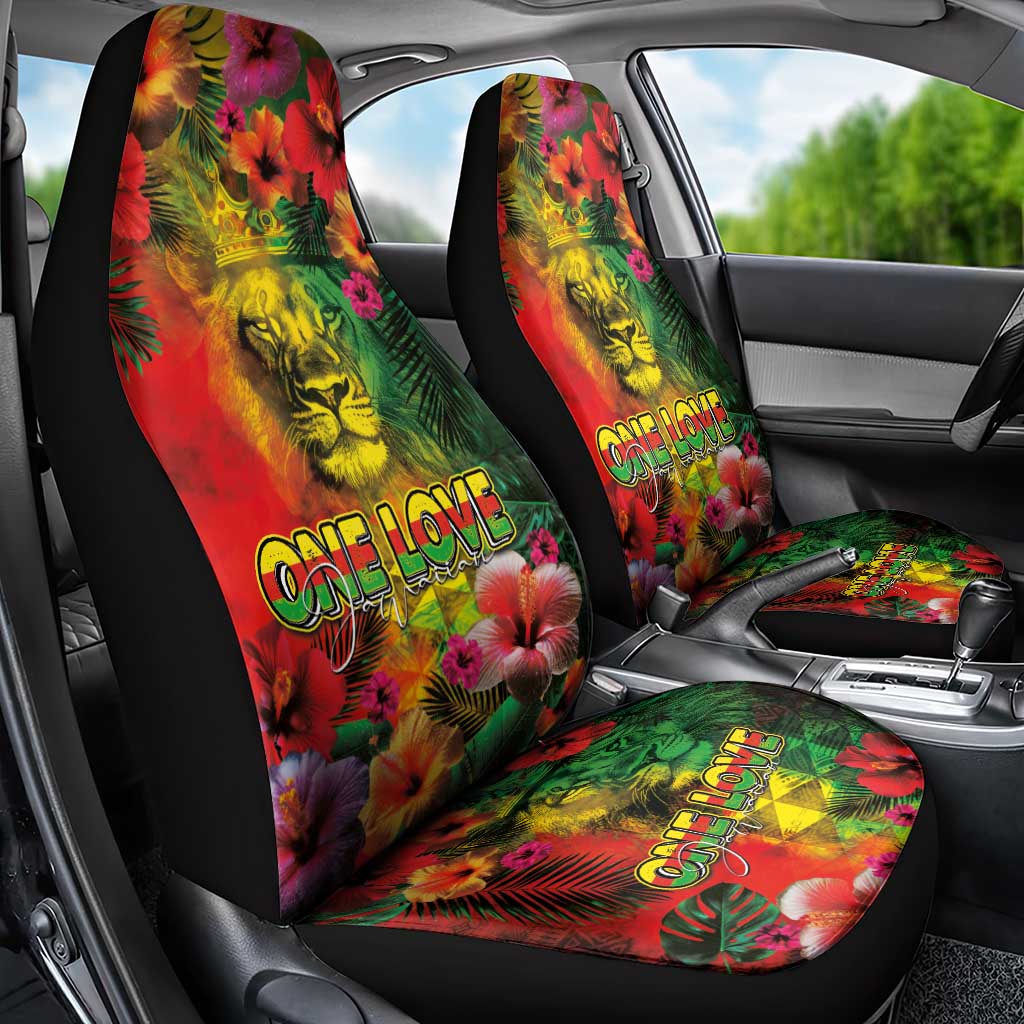 Hawaiian Reggae Car Seat Cover Tropical Plants and Tribal Kakau Tattoo-One Love Jawaiian