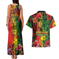 Hawaiian Reggae Couples Matching Tank Maxi Dress and Hawaiian Shirt Tropical Plants and Tribal Kakau Tattoo-One Love Jawaiian