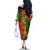 Hawaiian Reggae Family Matching Off The Shoulder Long Sleeve Dress and Hawaiian Shirt Tropical Plants and Tribal Kakau Tattoo-One Love Jawaiian