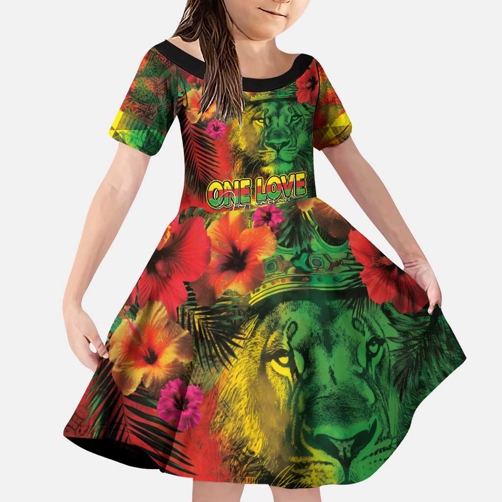 Hawaiian Reggae Family Matching Puletasi and Hawaiian Shirt Tropical Plants and Tribal Kakau Tattoo-One Love Jawaiian