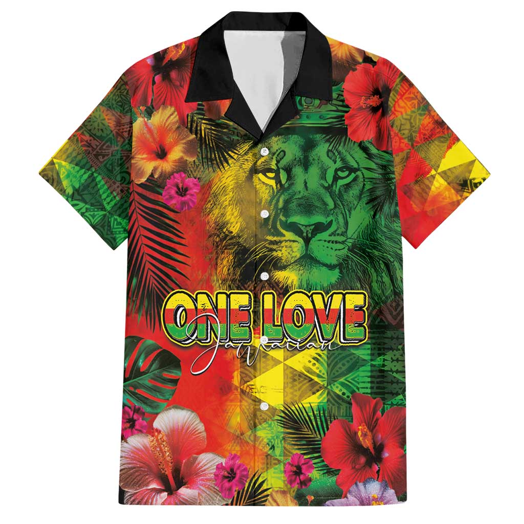 Hawaiian Reggae Family Matching Short Sleeve Bodycon Dress and Hawaiian Shirt Tropical Plants and Tribal Kakau Tattoo-One Love Jawaiian