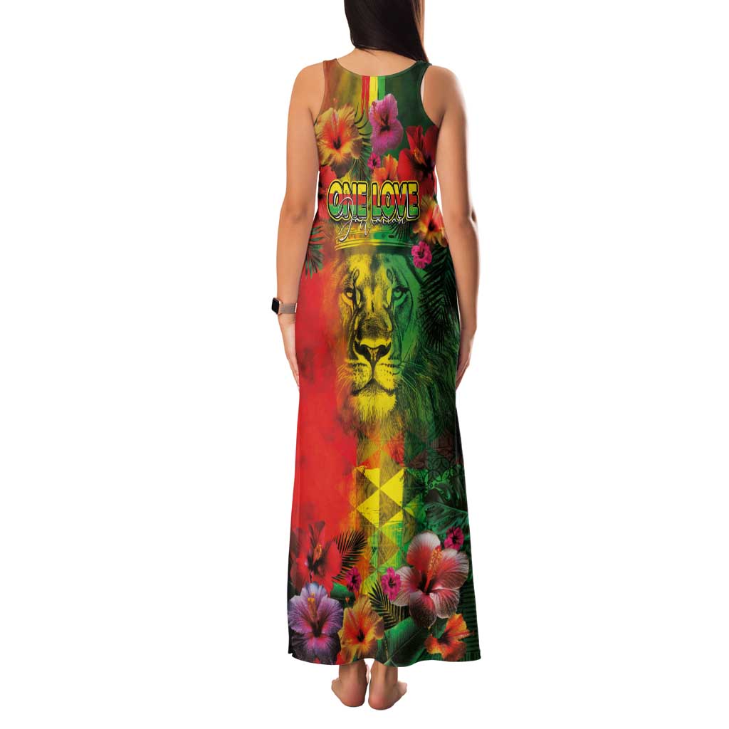 Hawaiian Reggae Family Matching Tank Maxi Dress and Hawaiian Shirt Tropical Plants and Tribal Kakau Tattoo-One Love Jawaiian