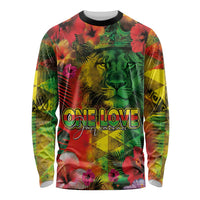 Hawaiian Reggae Long Sleeve Shirt Tropical Plants and Tribal Kakau Tattoo-One Love Jawaiian