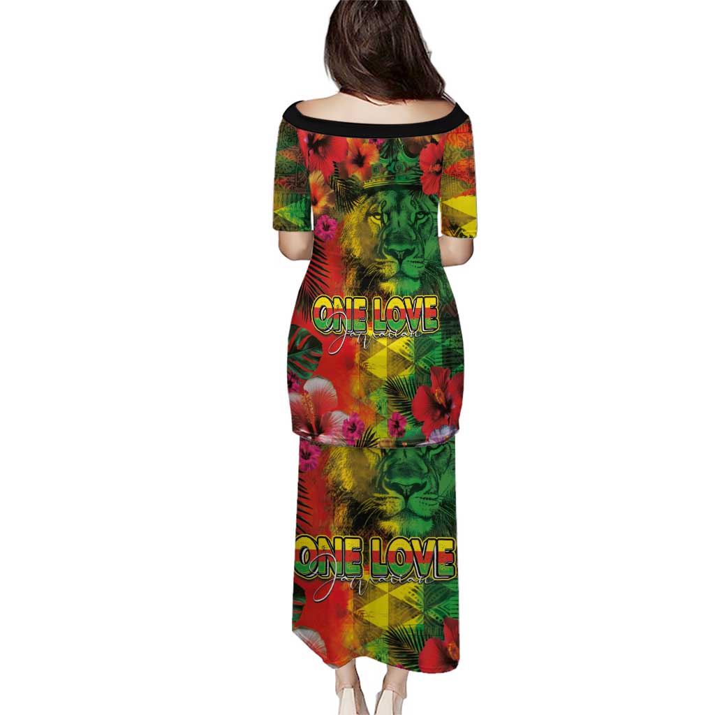 Hawaiian Reggae Puletasi Tropical Plants and Tribal Kakau Tattoo-One Love Jawaiian