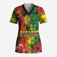 Hawaiian Reggae Scrub Top Tropical Plants and Tribal Kakau Tattoo-One Love Jawaiian - Polynesian Pride