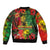Hawaiian Reggae Sleeve Zip Bomber Jacket Tropical Plants and Tribal Kakau Tattoo-One Love Jawaiian