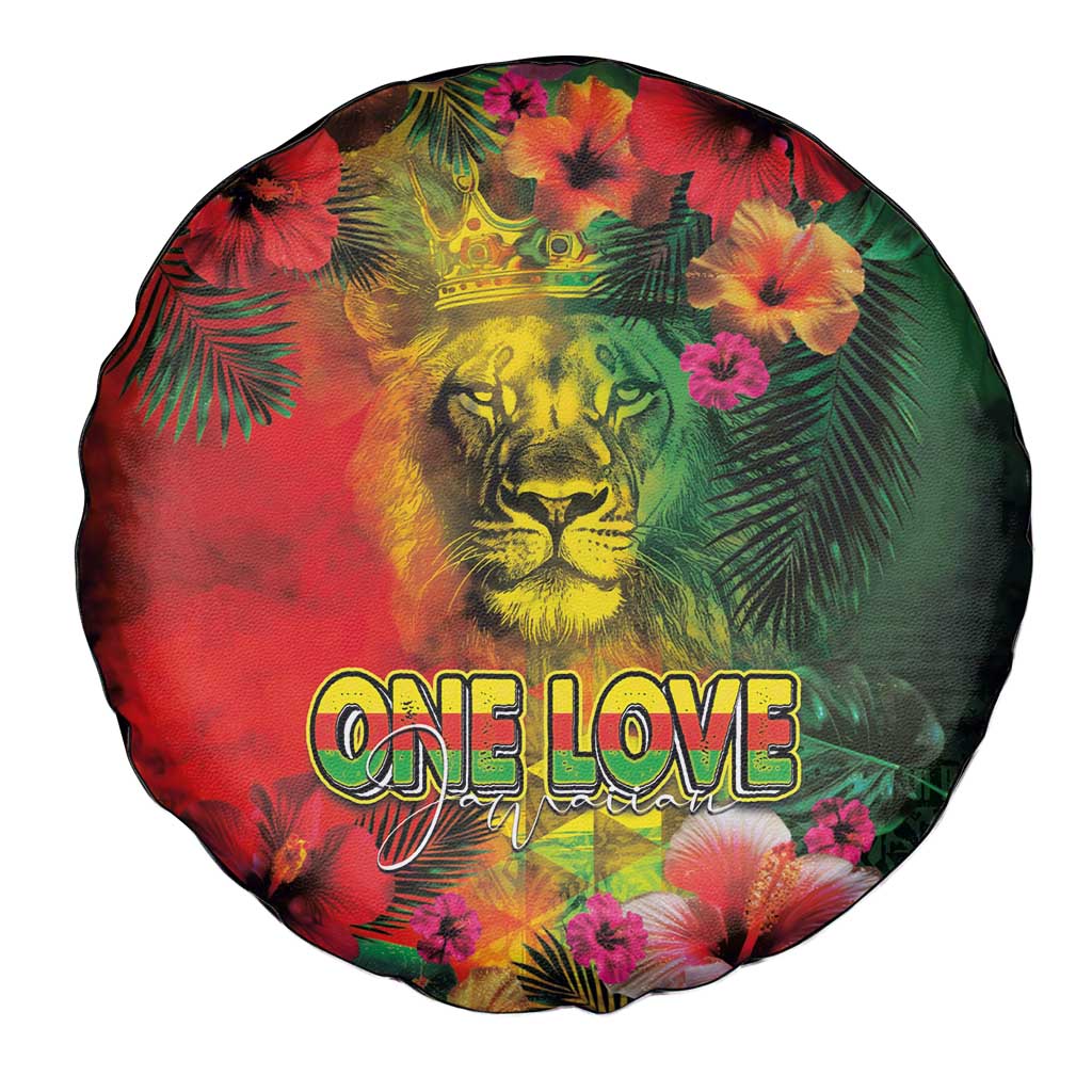 Hawaiian Reggae Spare Tire Cover Tropical Plants and Tribal Kakau Tattoo-One Love Jawaiian