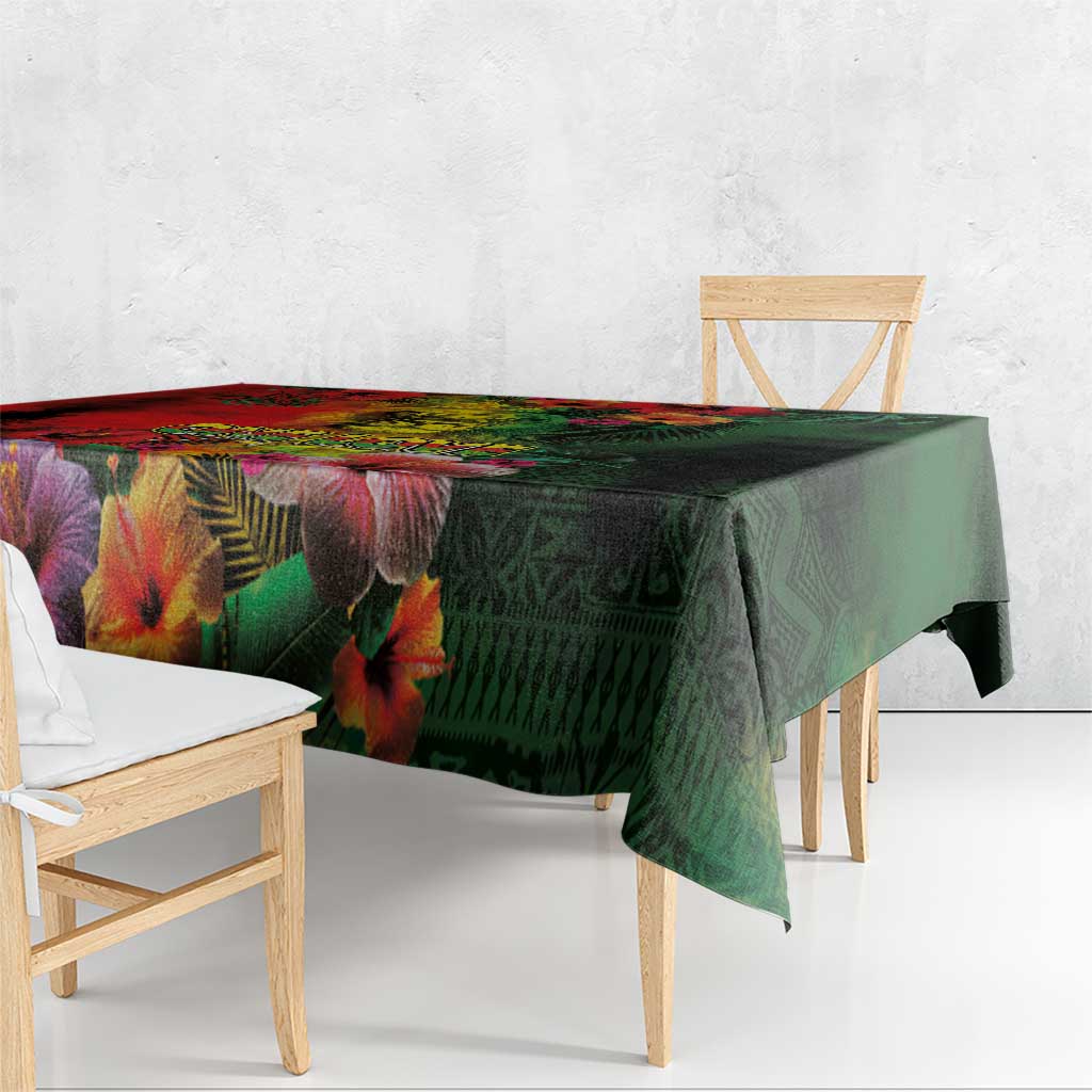 Hawaiian Reggae Tablecloth Tropical Plants and Tribal Kakau Tattoo-One Love Jawaiian