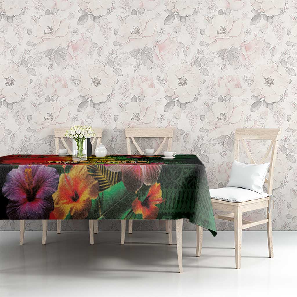 Hawaiian Reggae Tablecloth Tropical Plants and Tribal Kakau Tattoo-One Love Jawaiian