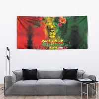 Hawaiian Reggae Tapestry Tropical Plants and Tribal Kakau Tattoo-One Love Jawaiian