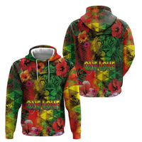 Hawaiian Reggae Zip Hoodie Tropical Plants and Tribal Kakau Tattoo-One Love Jawaiian