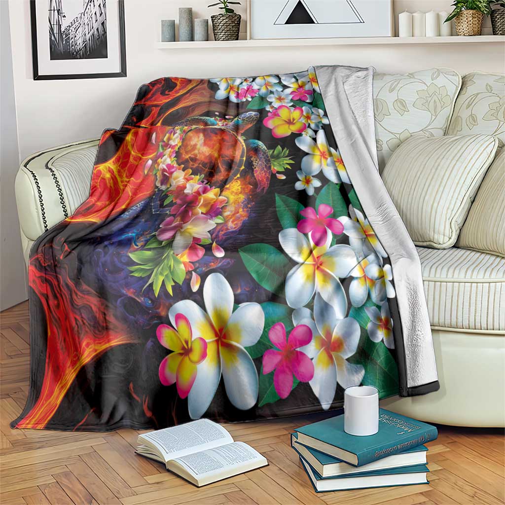 Hawaiian Lei Day Blanket Colorful Plumeria and Volcanic Turtle with Abstract Lava Texture LT03 Black - Polynesian Pride