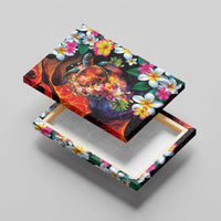 Hawaiian Lei Day Canvas Wall Art Colorful Plumeria and Volcanic Turtle with Abstract Lava Texture