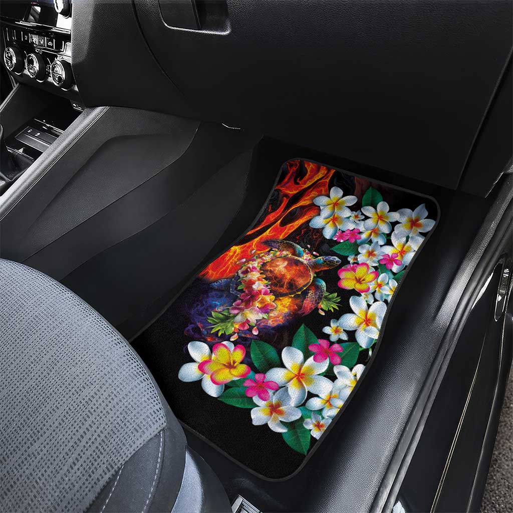 Hawaiian Lei Day Car Mats Colorful Plumeria and Volcanic Turtle with Abstract Lava Texture