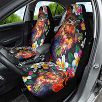Hawaiian Lei Day Car Seat Cover Colorful Plumeria and Volcanic Turtle with Abstract Lava Texture