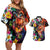 Hawaiian Lei Day Couples Matching Off Shoulder Short Dress and Hawaiian Shirt Colorful Plumeria and Volcanic Turtle with Abstract Lava Texture