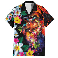 Hawaiian Lei Day Family Matching Off Shoulder Maxi Dress and Hawaiian Shirt Colorful Plumeria and Volcanic Turtle with Abstract Lava Texture