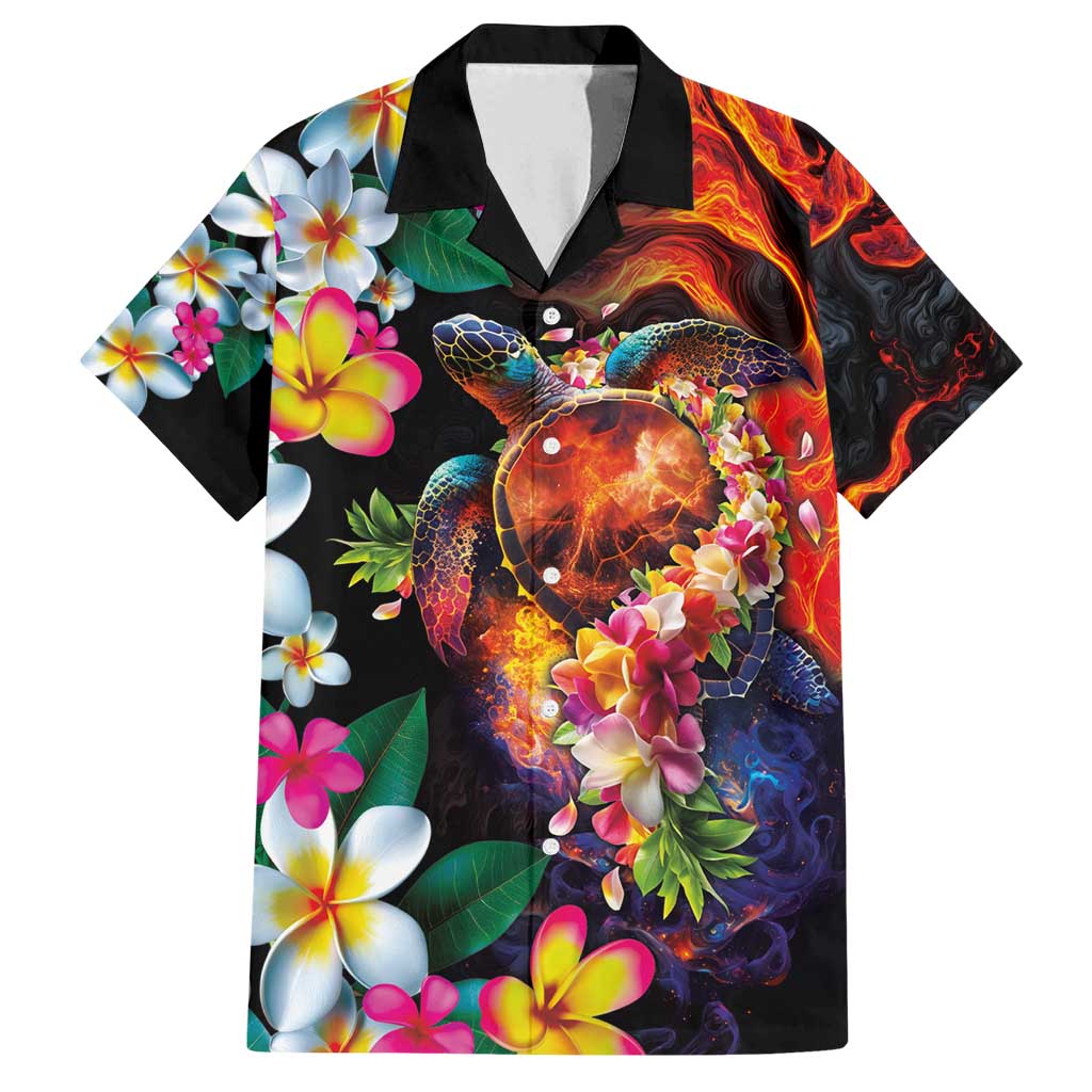 Hawaiian Lei Day Family Matching Puletasi and Hawaiian Shirt Colorful Plumeria and Volcanic Turtle with Abstract Lava Texture