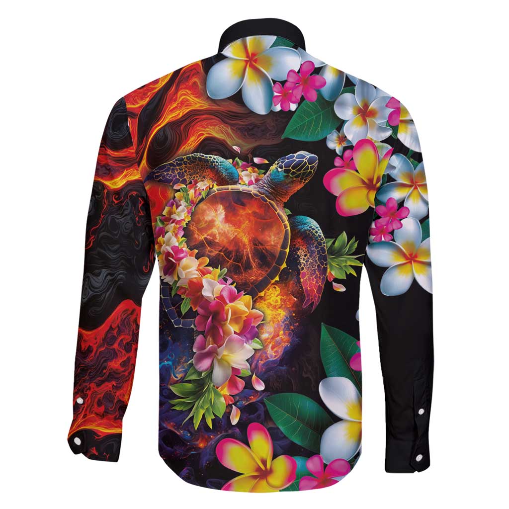 Hawaiian Lei Day Family Matching Short Sleeve Bodycon Dress and Hawaiian Shirt Colorful Plumeria and Volcanic Turtle with Abstract Lava Texture