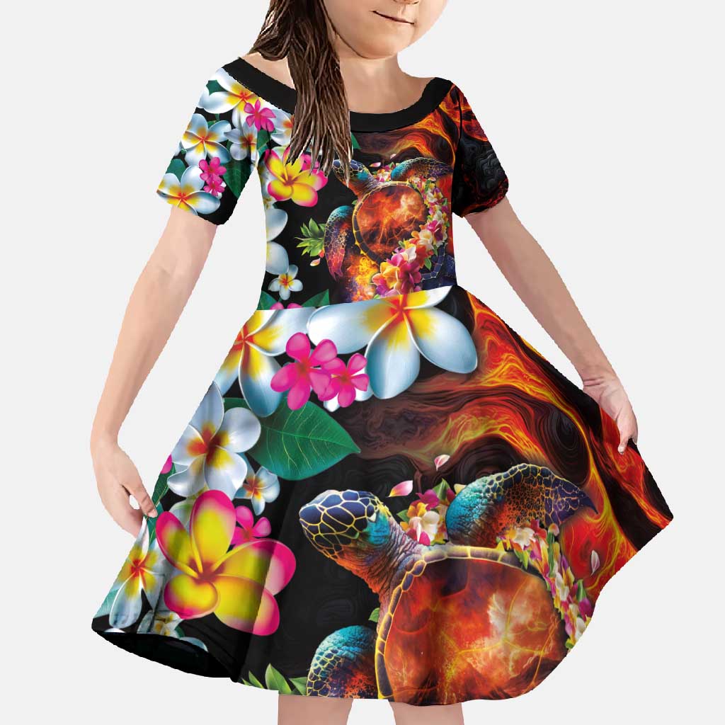 Hawaiian Lei Day Family Matching Tank Maxi Dress and Hawaiian Shirt Colorful Plumeria and Volcanic Turtle with Abstract Lava Texture