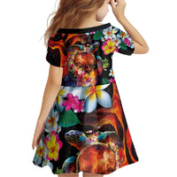 Hawaiian Lei Day Family Matching Tank Maxi Dress and Hawaiian Shirt Colorful Plumeria and Volcanic Turtle with Abstract Lava Texture