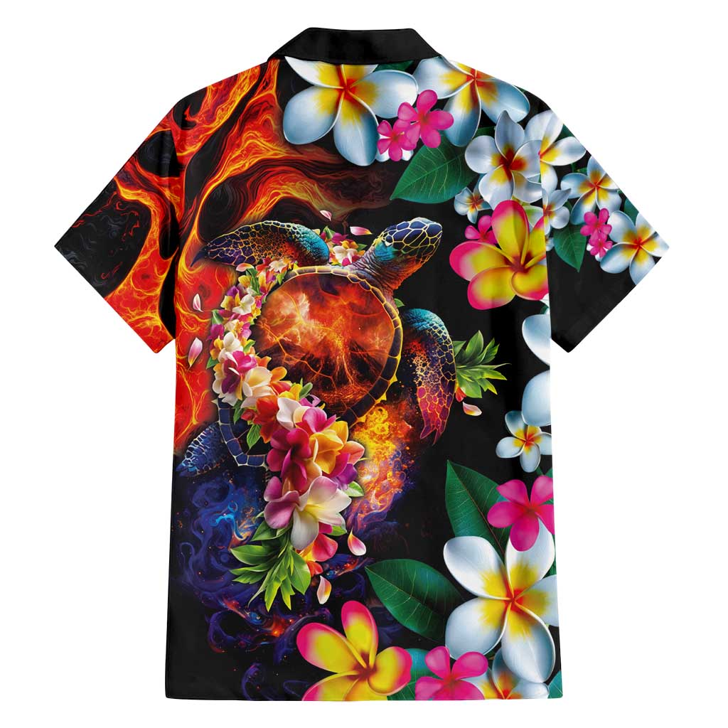 Hawaiian Lei Day Family Matching Tank Maxi Dress and Hawaiian Shirt Colorful Plumeria and Volcanic Turtle with Abstract Lava Texture