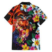 Hawaiian Lei Day Family Matching Tank Maxi Dress and Hawaiian Shirt Colorful Plumeria and Volcanic Turtle with Abstract Lava Texture