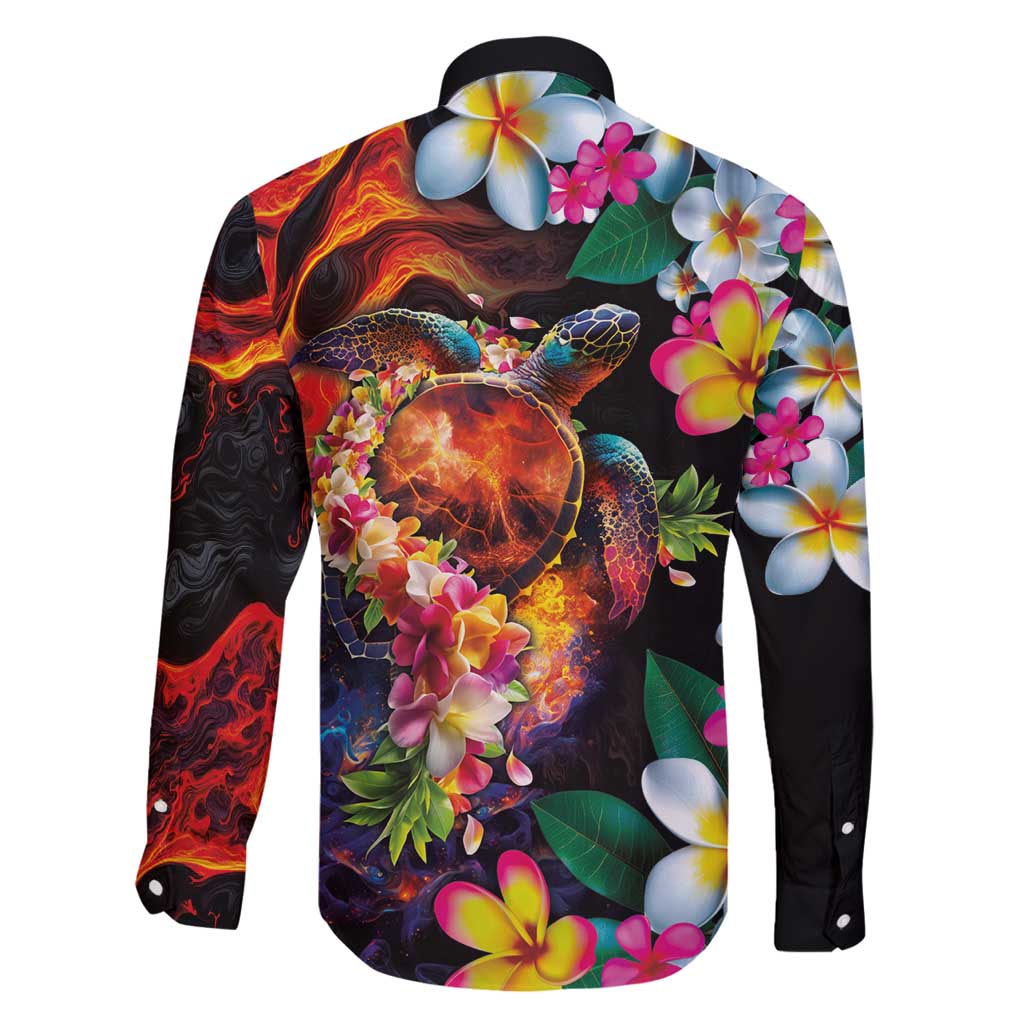 Hawaiian Lei Day Family Matching Tank Maxi Dress and Hawaiian Shirt Colorful Plumeria and Volcanic Turtle with Abstract Lava Texture