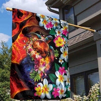 Hawaiian Lei Day Garden Flag Colorful Plumeria and Volcanic Turtle with Abstract Lava Texture