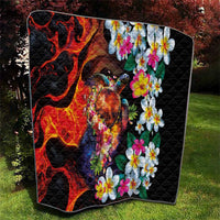 Hawaiian Lei Day Quilt Colorful Plumeria and Volcanic Turtle with Abstract Lava Texture