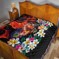 Hawaiian Lei Day Quilt Colorful Plumeria and Volcanic Turtle with Abstract Lava Texture