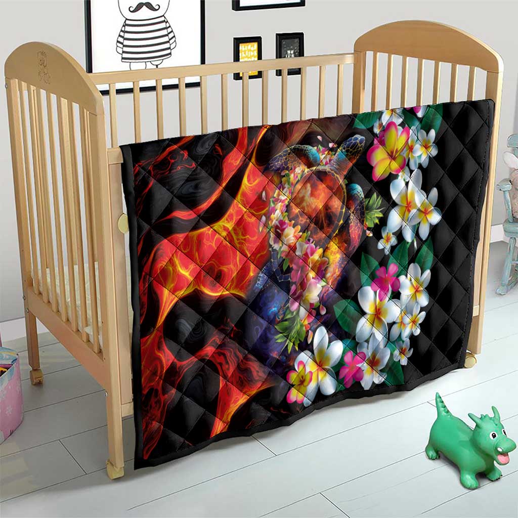 Hawaiian Lei Day Quilt Colorful Plumeria and Volcanic Turtle with Abstract Lava Texture