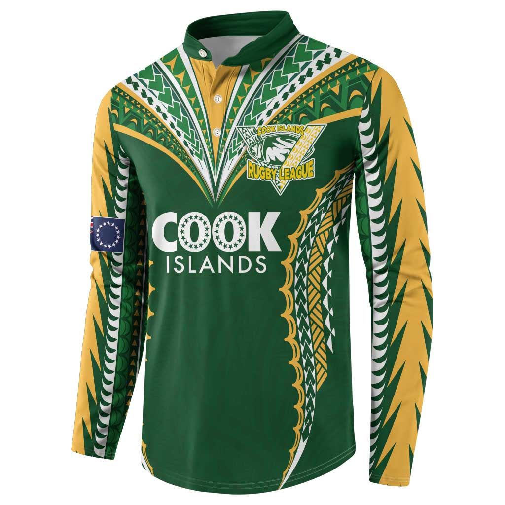Custom Cook Islands Rugby League Button Sweatshirt Tatau Tribal Pattern-Special Edition Green Color