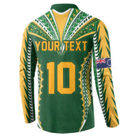 Custom Cook Islands Rugby League Button Sweatshirt Tatau Tribal Pattern-Special Edition Green Color