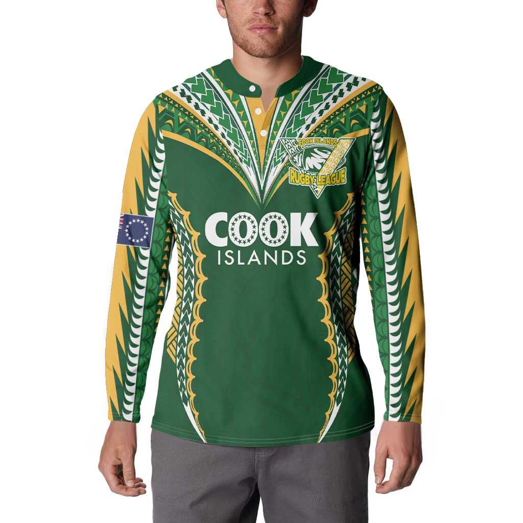 Custom Cook Islands Rugby League Button Sweatshirt Tatau Tribal Pattern-Special Edition Green Color