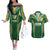 Custom Cook Islands Rugby League Couples Matching Off The Shoulder Long Sleeve Dress and Hawaiian Shirt Tatau Tribal Pattern-Special Edition Green Color