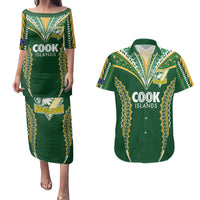 Custom Cook Islands Rugby League Couples Matching Puletasi and Hawaiian Shirt Tatau Tribal Pattern-Special Edition Green Color