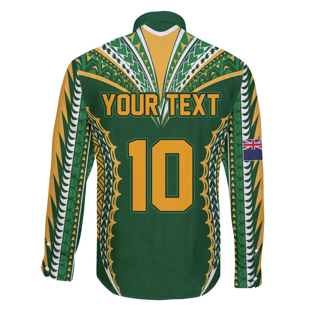 Custom Cook Islands Rugby League Family Matching Long Sleeve Bodycon Dress and Hawaiian Shirt Tatau Tribal Pattern-Special Edition Green Color