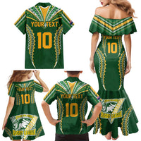 Custom Cook Islands Rugby League Family Matching Mermaid Dress and Hawaiian Shirt Tatau Tribal Pattern-Special Edition Green Color