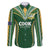 Custom Cook Islands Rugby League Family Matching Off The Shoulder Long Sleeve Dress and Hawaiian Shirt Tatau Tribal Pattern-Special Edition Green Color