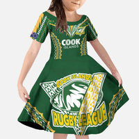 Custom Cook Islands Rugby League Family Matching Summer Maxi Dress and Hawaiian Shirt Tatau Tribal Pattern-Special Edition Green Color