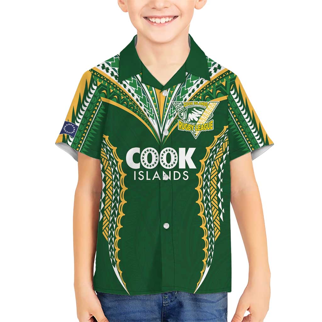 Custom Cook Islands Rugby League Kid Hawaiian Shirt Tatau Tribal Pattern-Special Edition Green Color