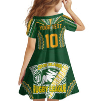 Custom Cook Islands Rugby League Kid Short Sleeve Dress Tatau Tribal Pattern-Special Edition Green Color
