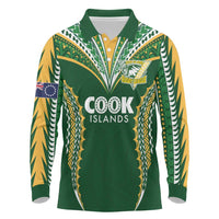 Custom Cook Islands Rugby League Long Sleeve Polo Shirt Tatau Tribal Pattern-Special Edition Green Color